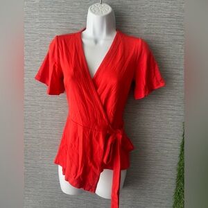 Ann Taylor Vibrant Red Wrap Blouse